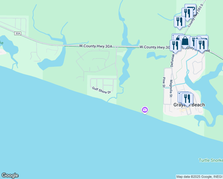 map of restaurants, bars, coffee shops, grocery stores, and more near 94 Gulf Shore Drive in Santa Rosa Beach