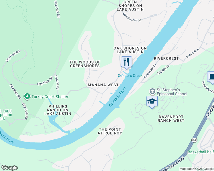 map of restaurants, bars, coffee shops, grocery stores, and more near 2701 Pearce Road in Austin