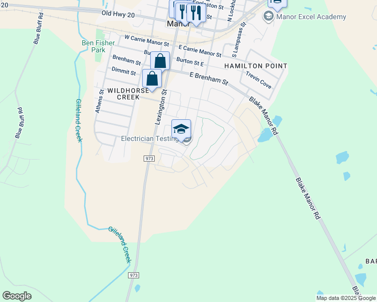map of restaurants, bars, coffee shops, grocery stores, and more near 1100 San Marcos Street in Manor
