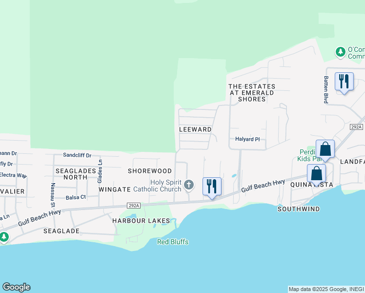 map of restaurants, bars, coffee shops, grocery stores, and more near 496 Downhaul Drive in Pensacola
