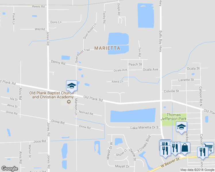 map of restaurants, bars, coffee shops, grocery stores, and more near 8688 Alexa Lane in Jacksonville