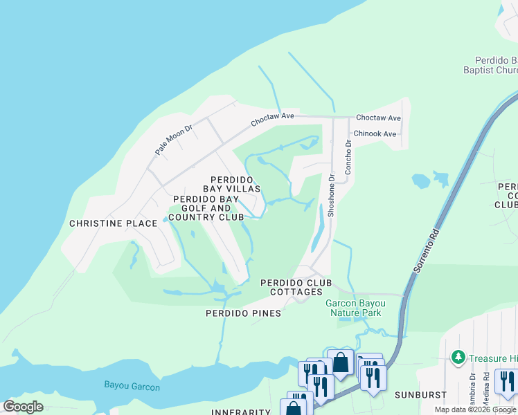 map of restaurants, bars, coffee shops, grocery stores, and more near 4848 Huron Drive in Pensacola