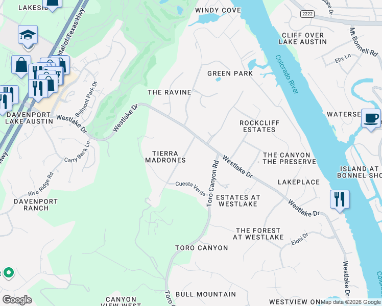 map of restaurants, bars, coffee shops, grocery stores, and more near 3801 Cassava Drive in Austin