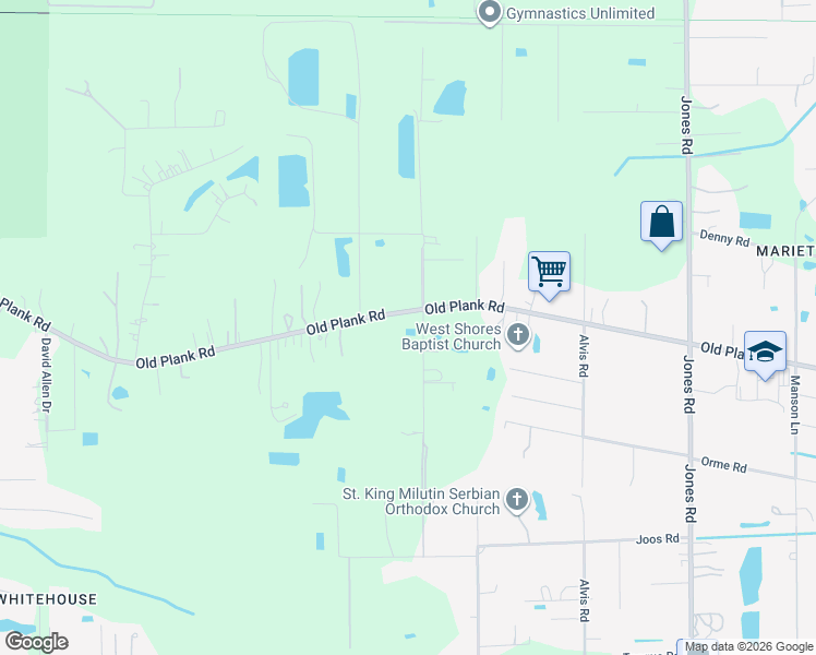 map of restaurants, bars, coffee shops, grocery stores, and more near 9630 Old Plank Road in Jacksonville