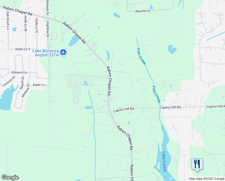 map of restaurants, bars, coffee shops, grocery stores, and more near 15973 Rabon Chapel Road in Montgomery