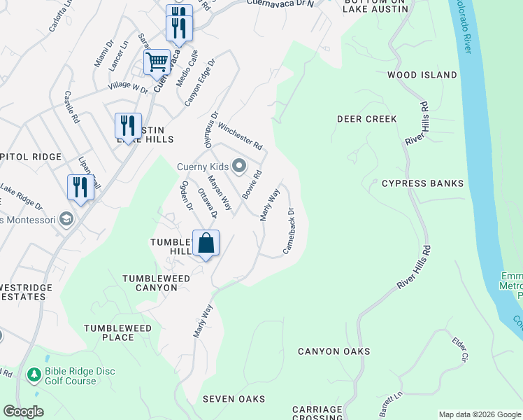 map of restaurants, bars, coffee shops, grocery stores, and more near 1104 Marly Way in Austin