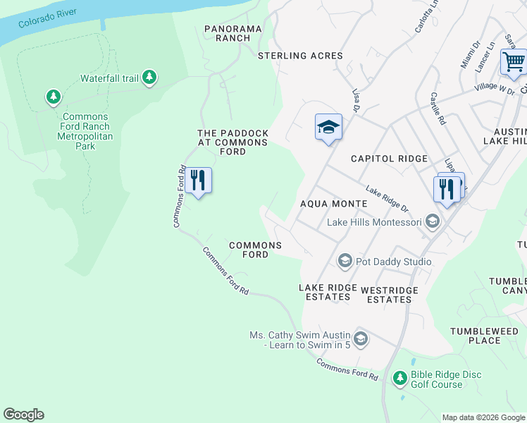 map of restaurants, bars, coffee shops, grocery stores, and more near 10212 Thristle Ridge in Austin