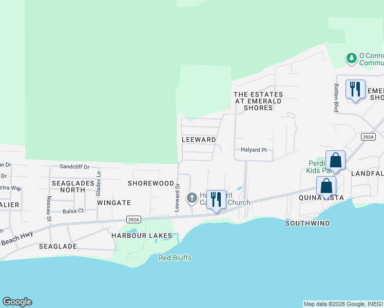 map of restaurants, bars, coffee shops, grocery stores, and more near 512 Downhaul Drive in Pensacola