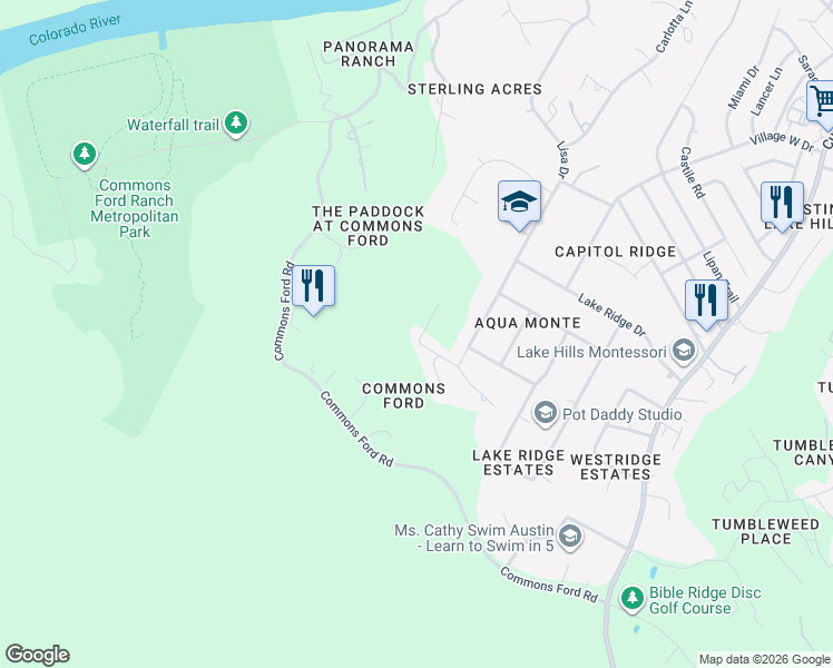 map of restaurants, bars, coffee shops, grocery stores, and more near 10212 Thristle Ridge in Austin