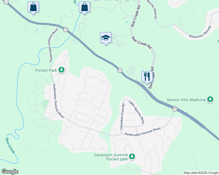 map of restaurants, bars, coffee shops, grocery stores, and more near 5301 Buchanan Draw Road in Austin