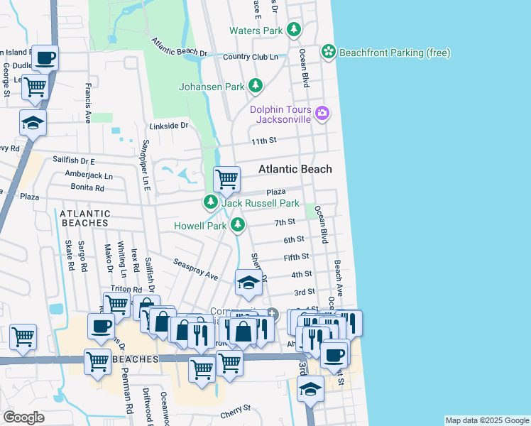 map of restaurants, bars, coffee shops, grocery stores, and more near 369 7th Street in Atlantic Beach