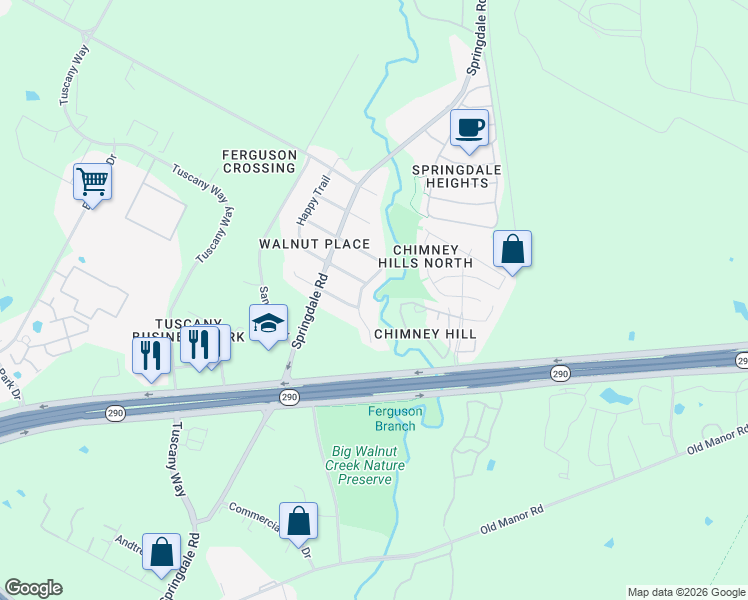 map of restaurants, bars, coffee shops, grocery stores, and more near 3630 Quiette Drive in Austin