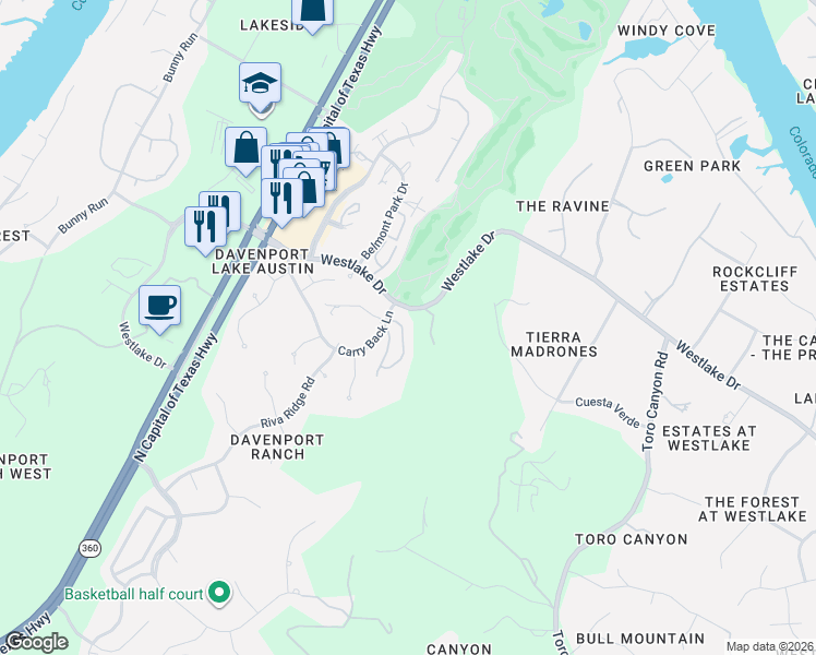 map of restaurants, bars, coffee shops, grocery stores, and more near 3521 Fawn Creek Path in Austin