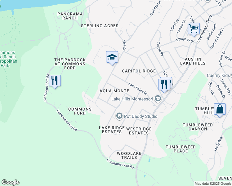 map of restaurants, bars, coffee shops, grocery stores, and more near 305 Eagle Lookout Drive in Austin