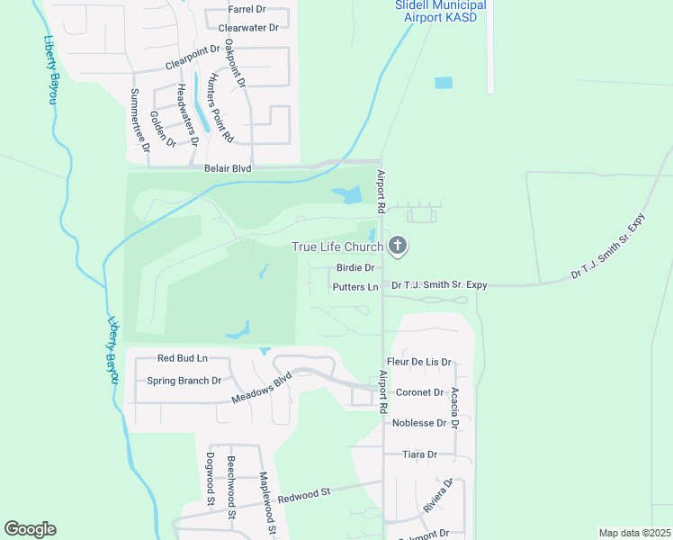 map of restaurants, bars, coffee shops, grocery stores, and more near 215 Putters Lane in Slidell
