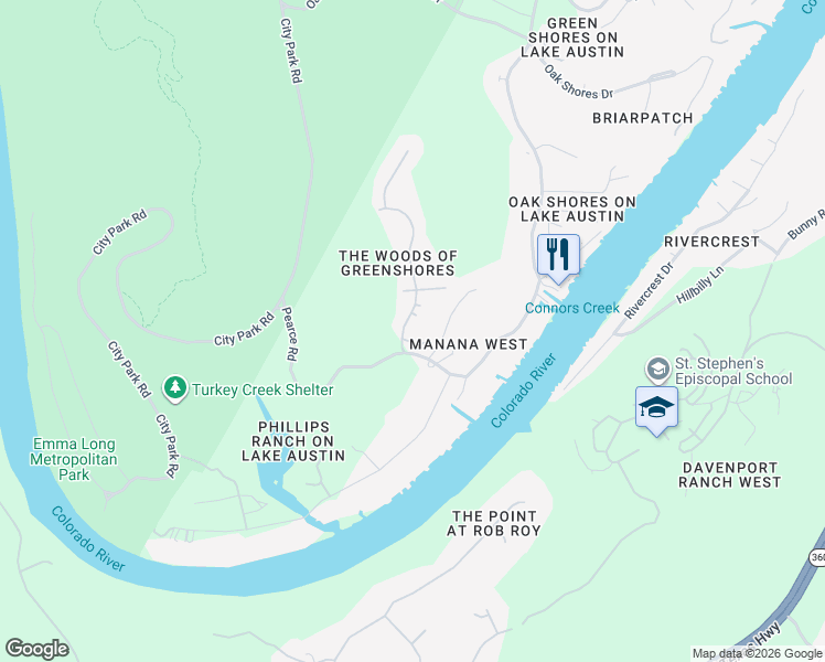 map of restaurants, bars, coffee shops, grocery stores, and more near 2409 1/2 Arion Circle in Austin
