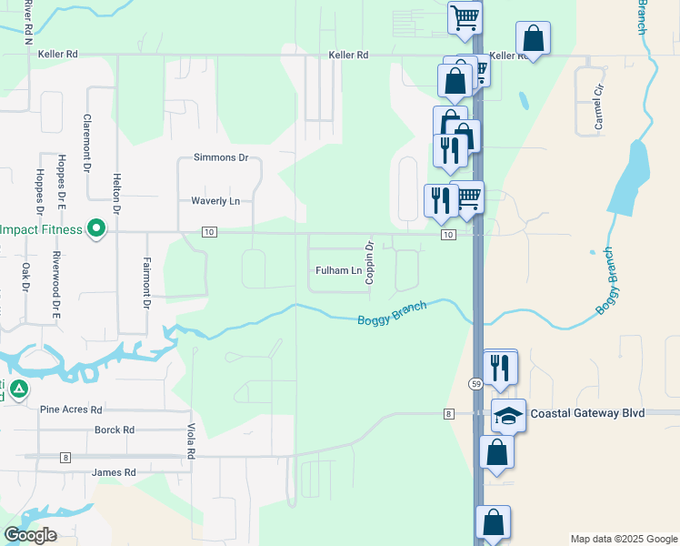 map of restaurants, bars, coffee shops, grocery stores, and more near 1401 Holmes Avenue in Foley