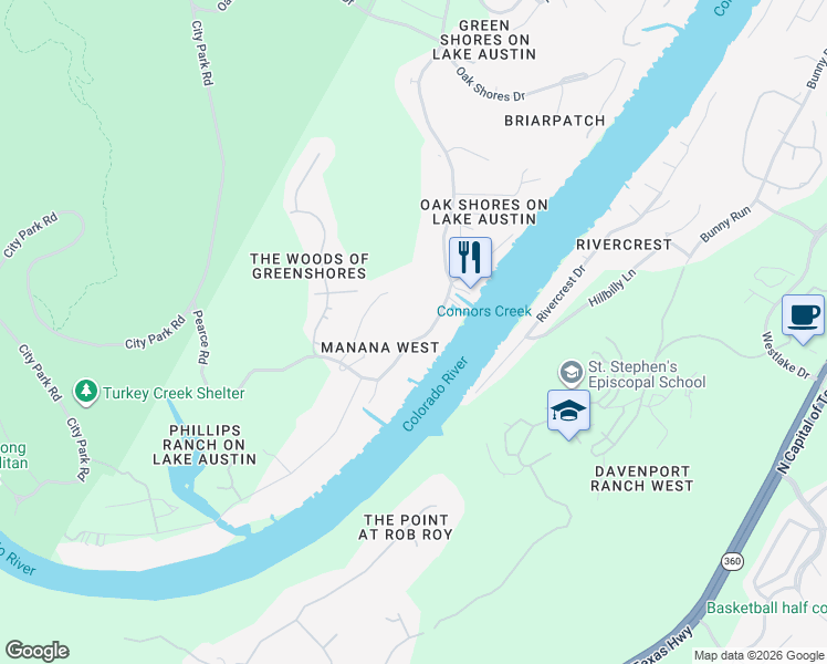 map of restaurants, bars, coffee shops, grocery stores, and more near 2520 Pearce Road in Austin