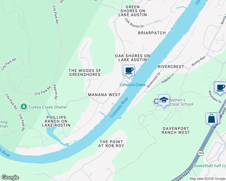 map of restaurants, bars, coffee shops, grocery stores, and more near 2520 Pearce Road in Austin