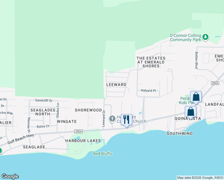 map of restaurants, bars, coffee shops, grocery stores, and more near 10680 Squall Line Road in Pensacola