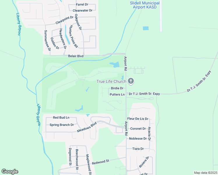 map of restaurants, bars, coffee shops, grocery stores, and more near 62 64 66 Birdie Drive in Slidell