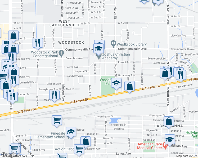 map of restaurants, bars, coffee shops, grocery stores, and more near 776 Saint Clair Street in Jacksonville