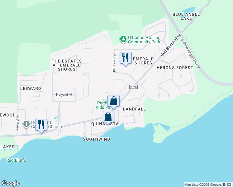 map of restaurants, bars, coffee shops, grocery stores, and more near 10100 Gulf Beach Highway in Pensacola