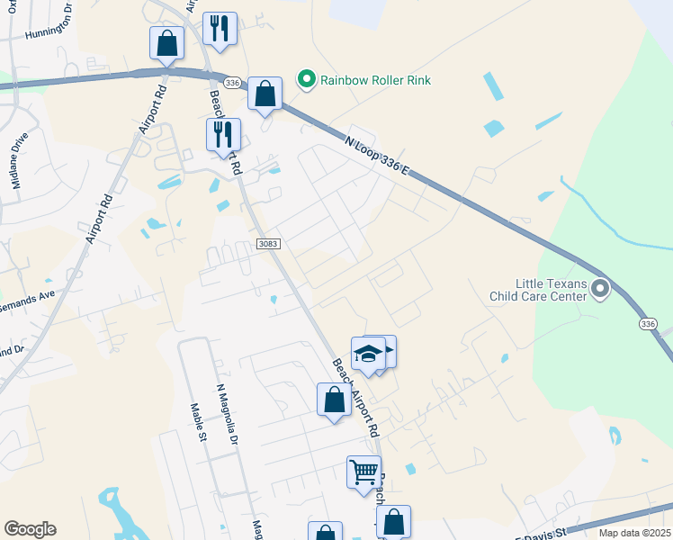 map of restaurants, bars, coffee shops, grocery stores, and more near 800 Beach Airport Road in Conroe