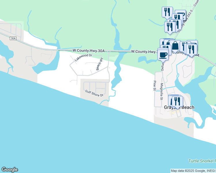 map of restaurants, bars, coffee shops, grocery stores, and more near 35 Gulf Shore Drive in Santa Rosa Beach