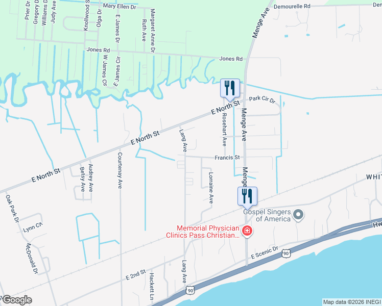 map of restaurants, bars, coffee shops, grocery stores, and more near 802 Deer Trail Lane in Pass Christian