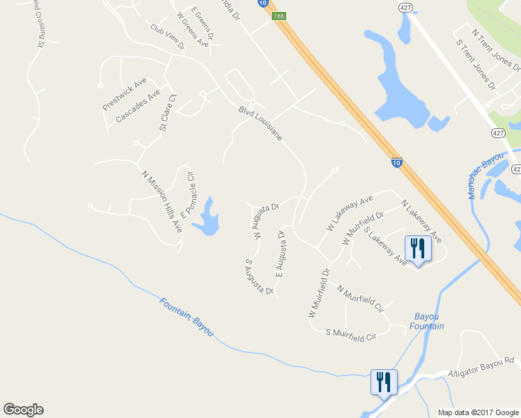 map of restaurants, bars, coffee shops, grocery stores, and more near 17906 Augusta Pointe Court in Baton Rouge