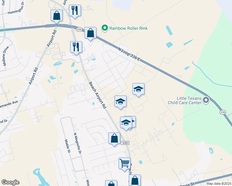 map of restaurants, bars, coffee shops, grocery stores, and more near 800 Beach Airport Road in Conroe