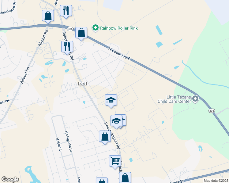 map of restaurants, bars, coffee shops, grocery stores, and more near 800 Beach Airport Road in Conroe