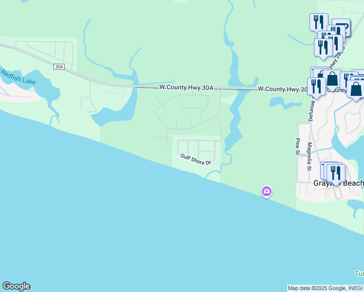 map of restaurants, bars, coffee shops, grocery stores, and more near 27 Whitesands Drive in Santa Rosa Beach