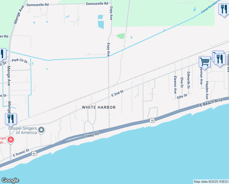 map of restaurants, bars, coffee shops, grocery stores, and more near 1305 East 2nd Street in Pass Christian