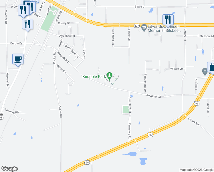 map of restaurants, bars, coffee shops, grocery stores, and more near 788 Knupple Road in Silsbee