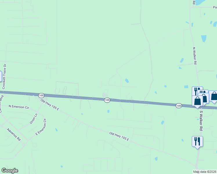 map of restaurants, bars, coffee shops, grocery stores, and more near 17631 Texas 105 in Cleveland