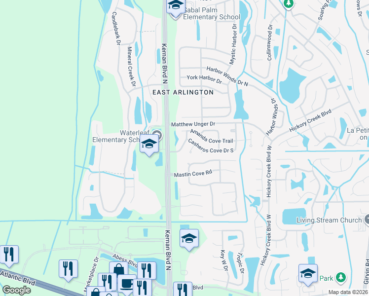 map of restaurants, bars, coffee shops, grocery stores, and more near 440 Rolling Rock Court in Jacksonville