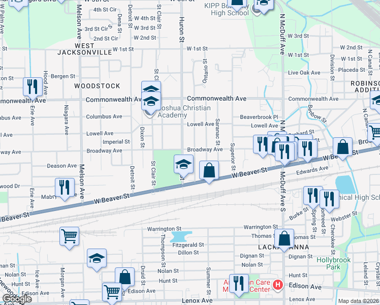 map of restaurants, bars, coffee shops, grocery stores, and more near in Jacksonville