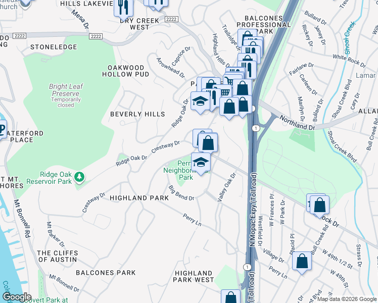 map of restaurants, bars, coffee shops, grocery stores, and more near 5004 Balcones Drive in Austin