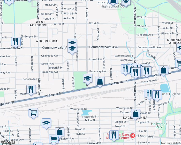 map of restaurants, bars, coffee shops, grocery stores, and more near in Jacksonville