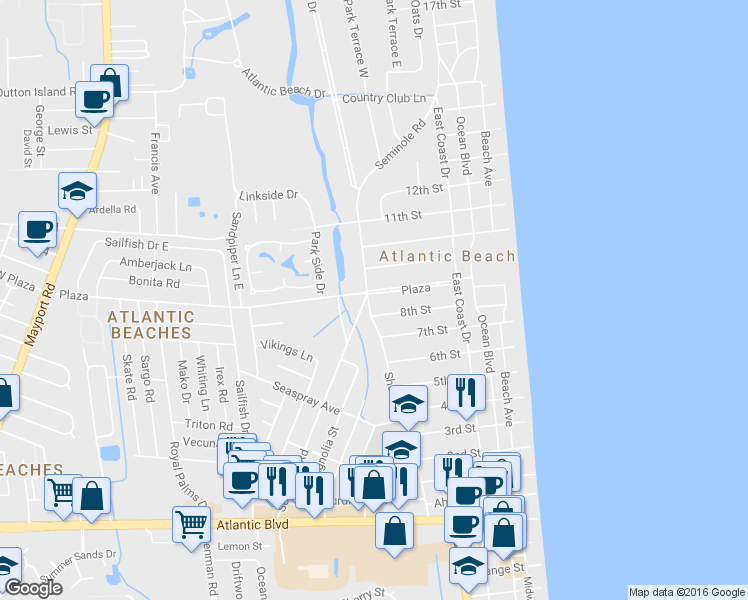map of restaurants, bars, coffee shops, grocery stores, and more near 871 Sherry Drive in Atlantic Beach