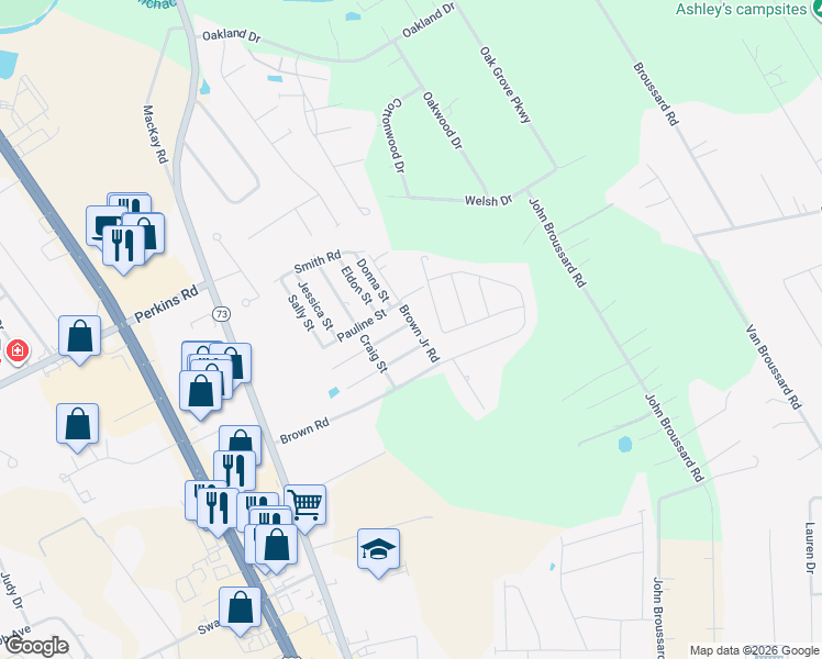 map of restaurants, bars, coffee shops, grocery stores, and more near 38215 Stanley Street in Prairieville