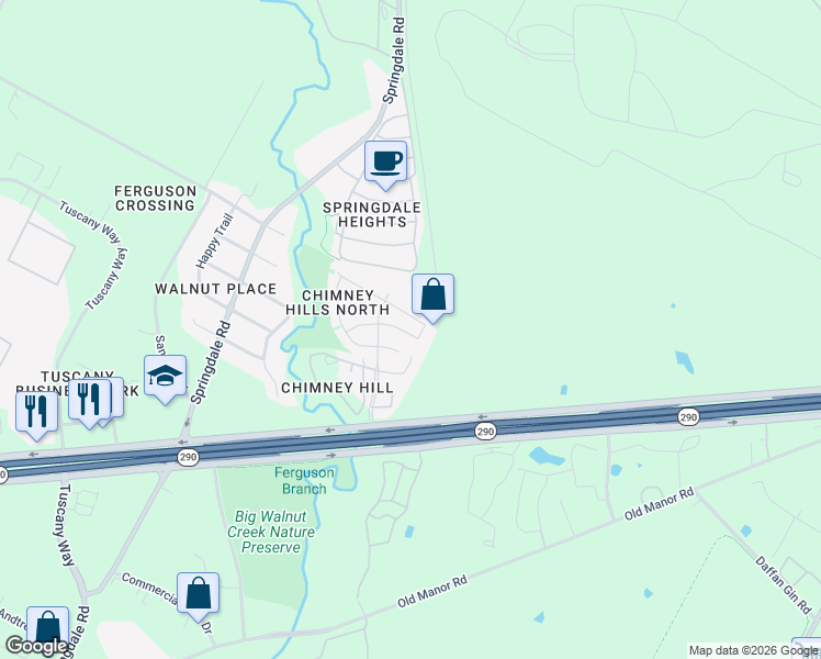 map of restaurants, bars, coffee shops, grocery stores, and more near 5303 Edenbourgh Lane in Austin