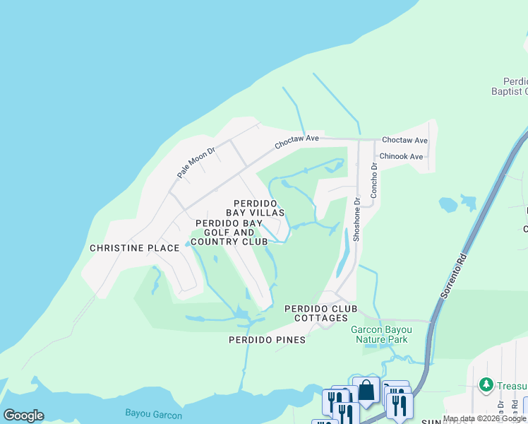 map of restaurants, bars, coffee shops, grocery stores, and more near 4802 Huron Drive in Pensacola