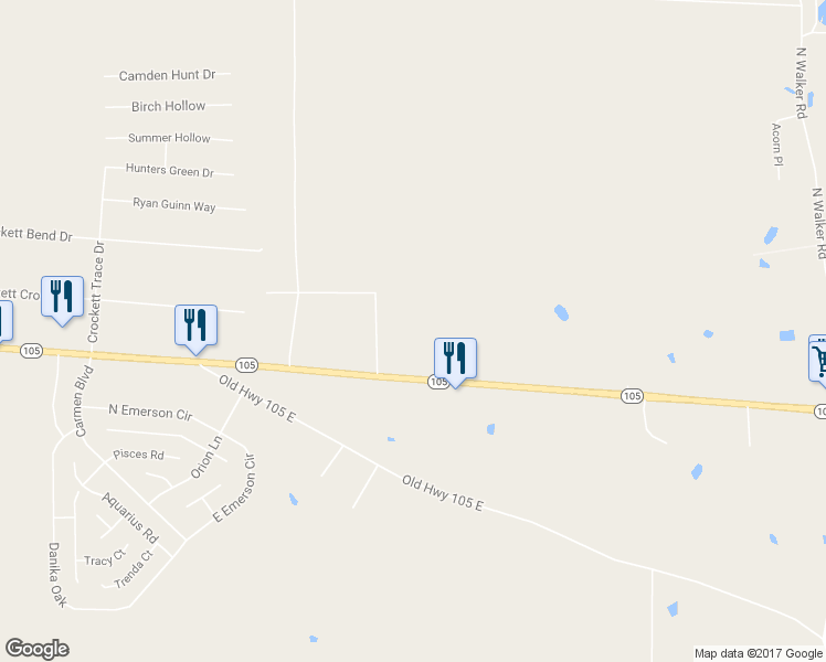map of restaurants, bars, coffee shops, grocery stores, and more near 280 Crowson Ridge in Conroe