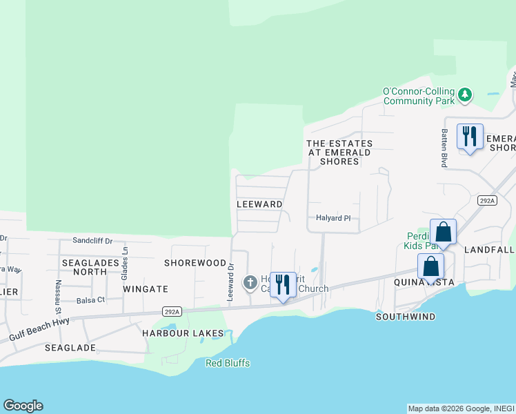 map of restaurants, bars, coffee shops, grocery stores, and more near 10680 Squall Line Road in Pensacola