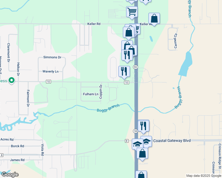 map of restaurants, bars, coffee shops, grocery stores, and more near 100 Holmes Avenue in Foley