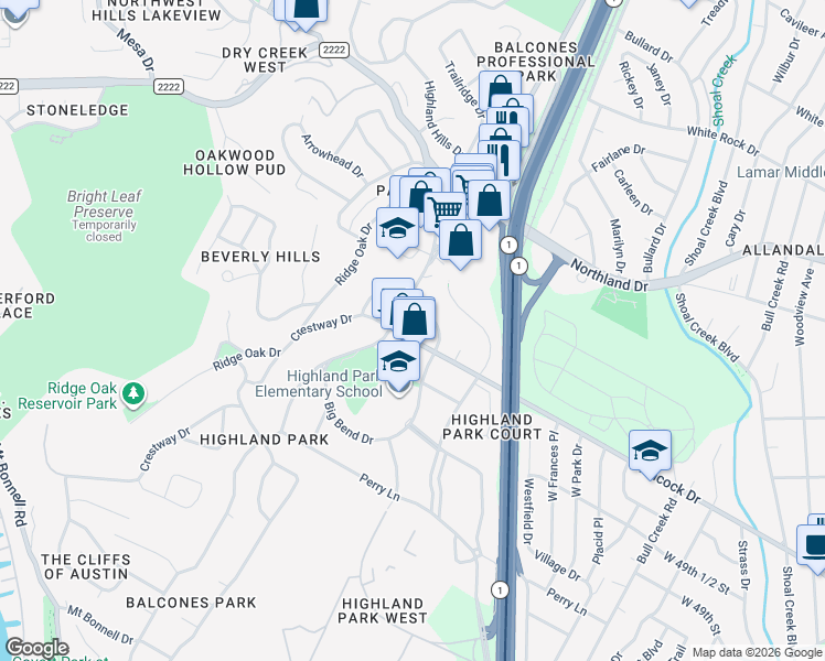 map of restaurants, bars, coffee shops, grocery stores, and more near 3308 Hancock Drive in Austin