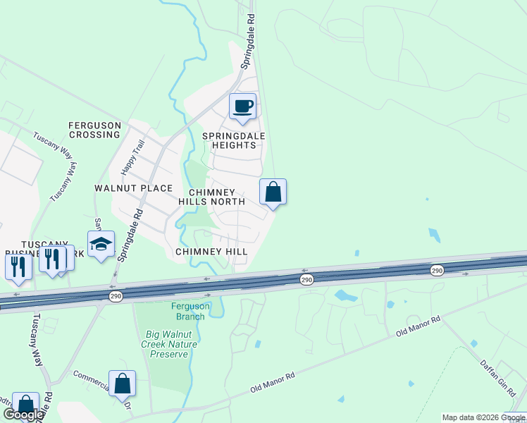 map of restaurants, bars, coffee shops, grocery stores, and more near 5303 Edenbourgh Lane in Austin